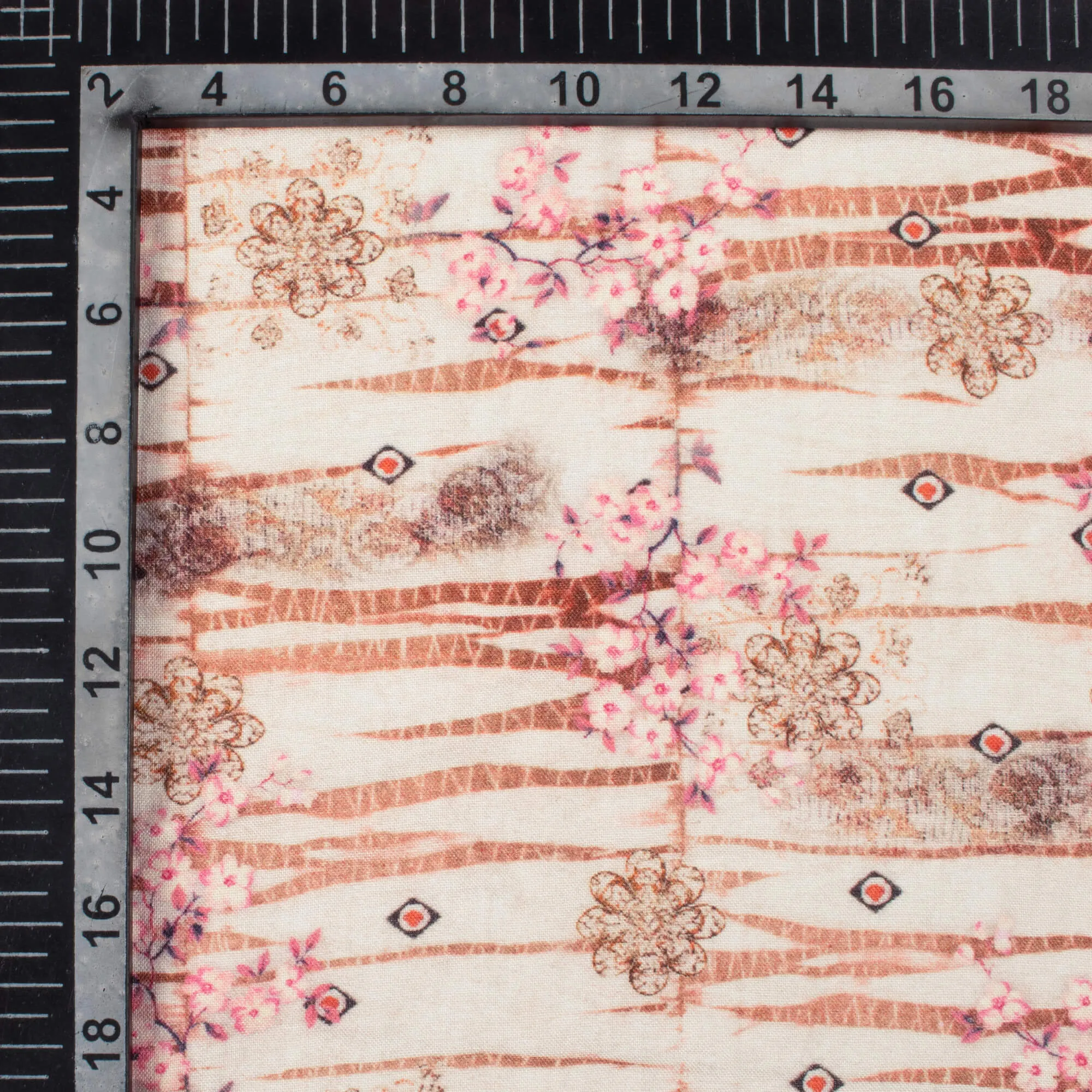 Digital Print Viscose Rayon Fabric with Macaroon Cream and Pale Pink Floral Pattern - 58 Inches Width 