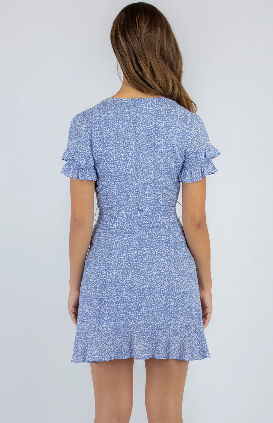 Ditsy Floral Dress with Ruffled Hem and Belt