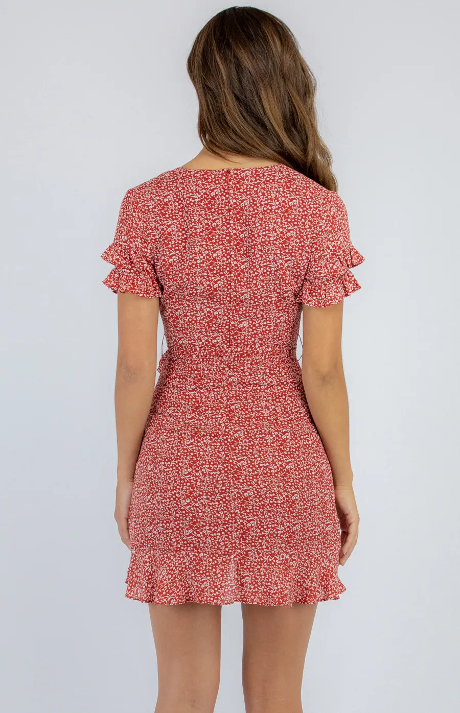 Ditsy Floral Dress with Ruffled Hem and Belt