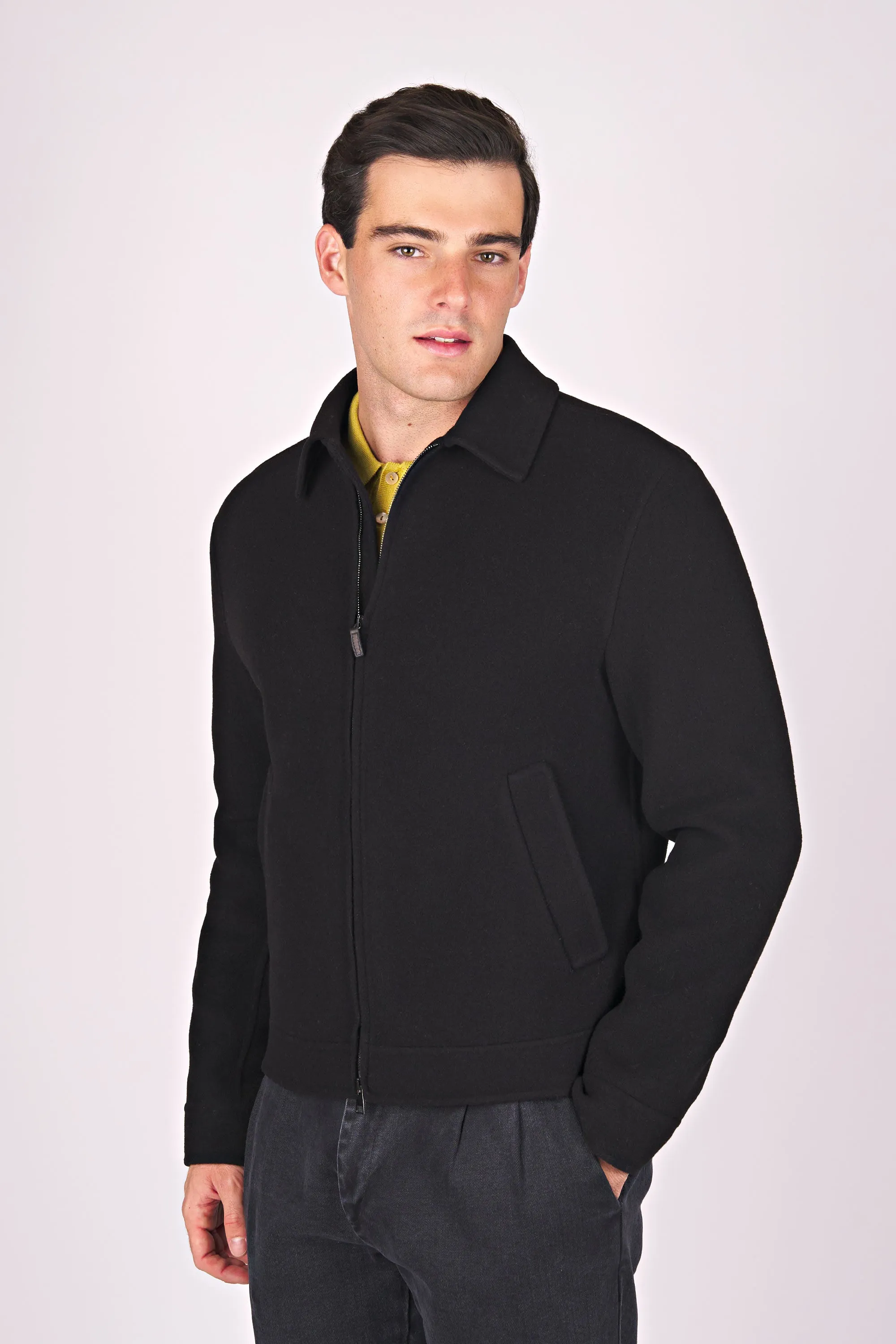 Double-Fabric Wool Zip Jacket