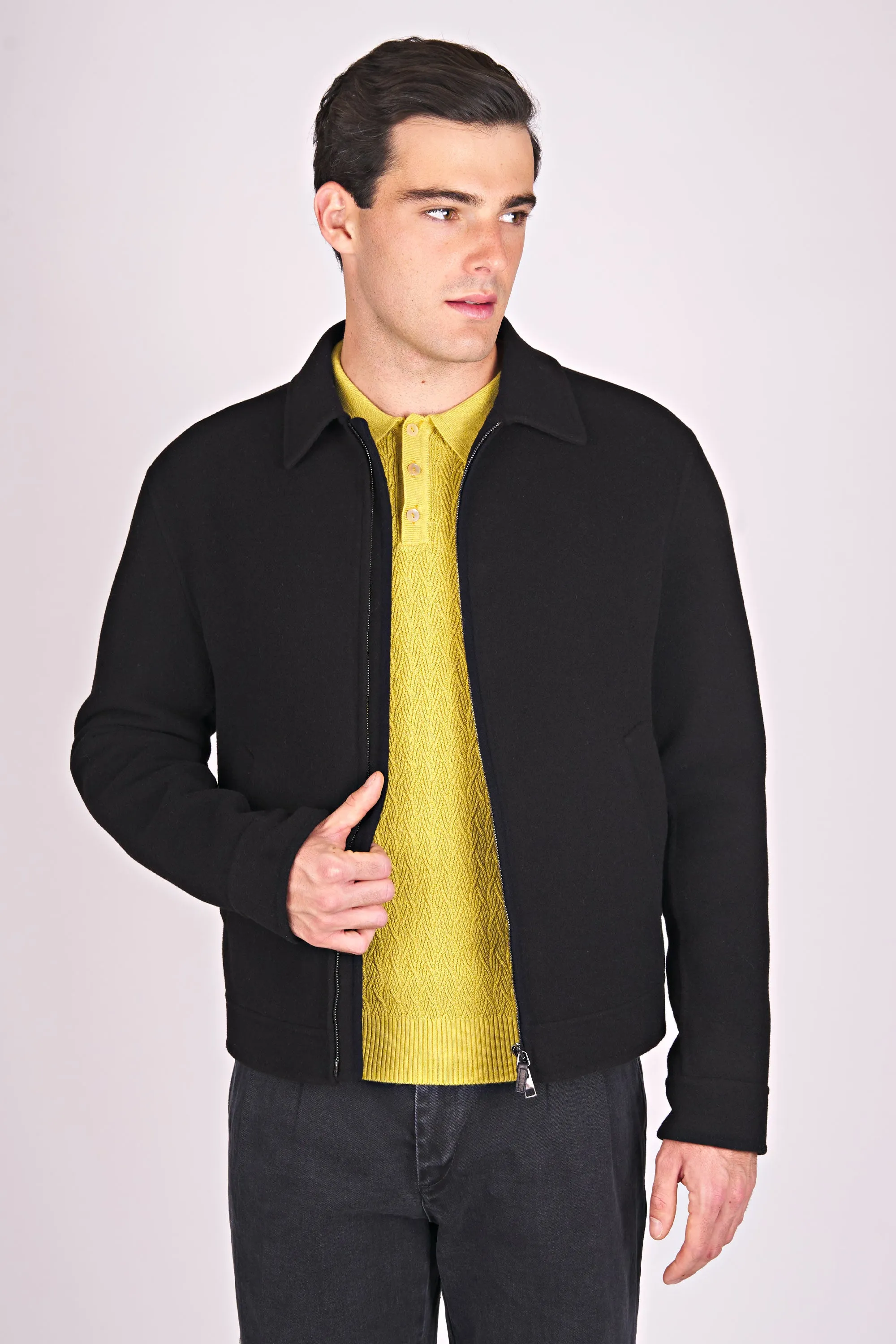 Double-Fabric Wool Zip Jacket