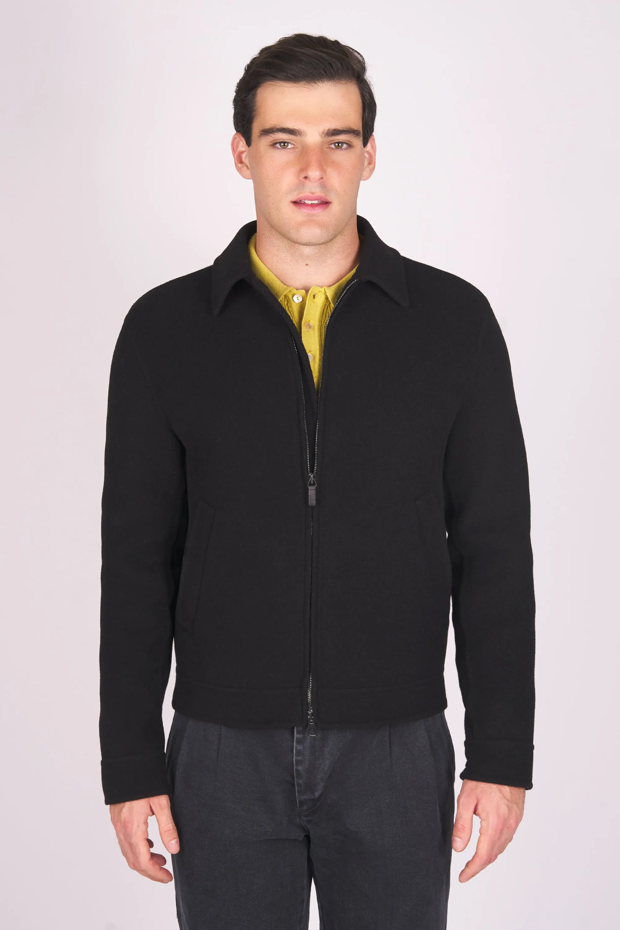 Double-Fabric Wool Zip Jacket