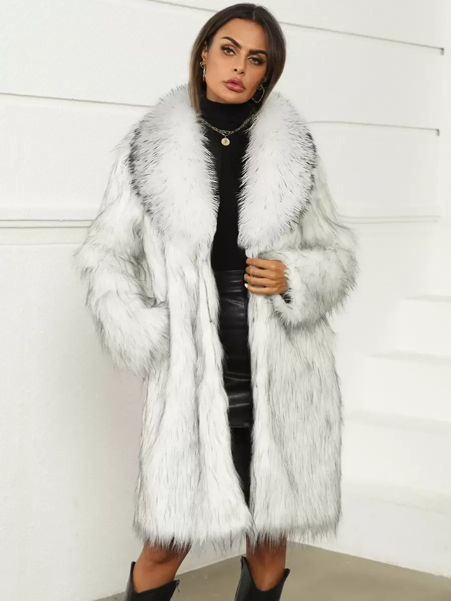 Eco-Friendly Faux Fur Coat with Wide Lapel for Winter