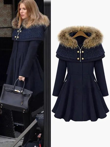 Faux Fur Poncho Hooded Cloak Women's Winter Outerwear Coat.