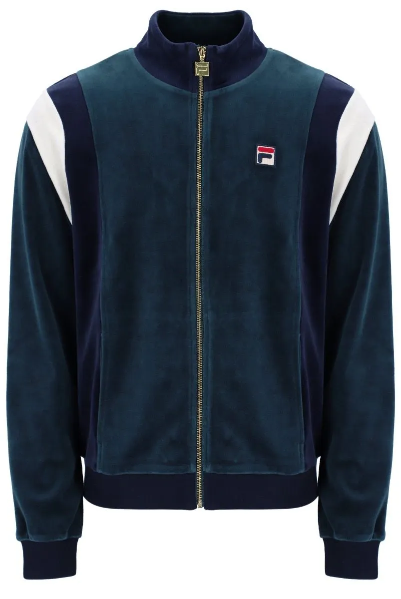 Fila Floyd Velour Track Jacket in Dark Teal, Fila Navy, and Egret