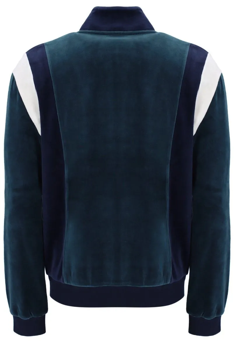 Fila Floyd Velour Track Jacket in Dark Teal, Fila Navy, and Egret