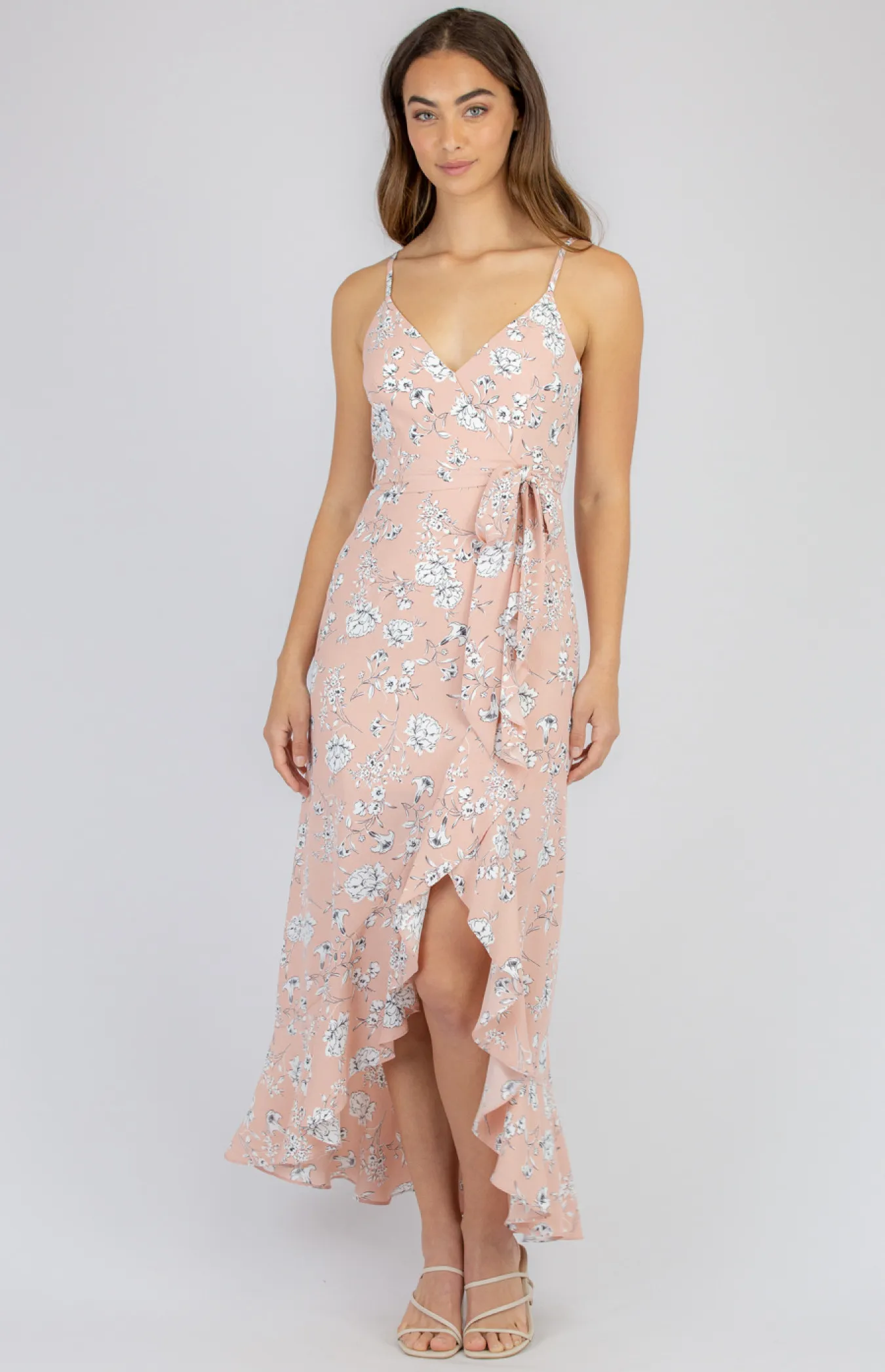 Floral Dress with Waterfall Hem