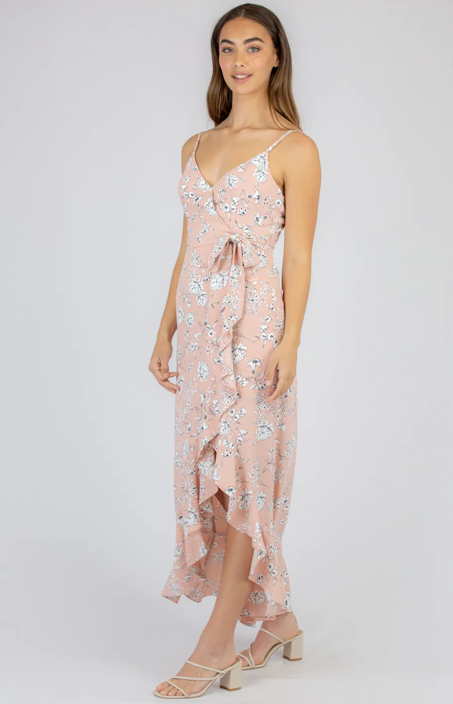 Floral Dress with Waterfall Hem