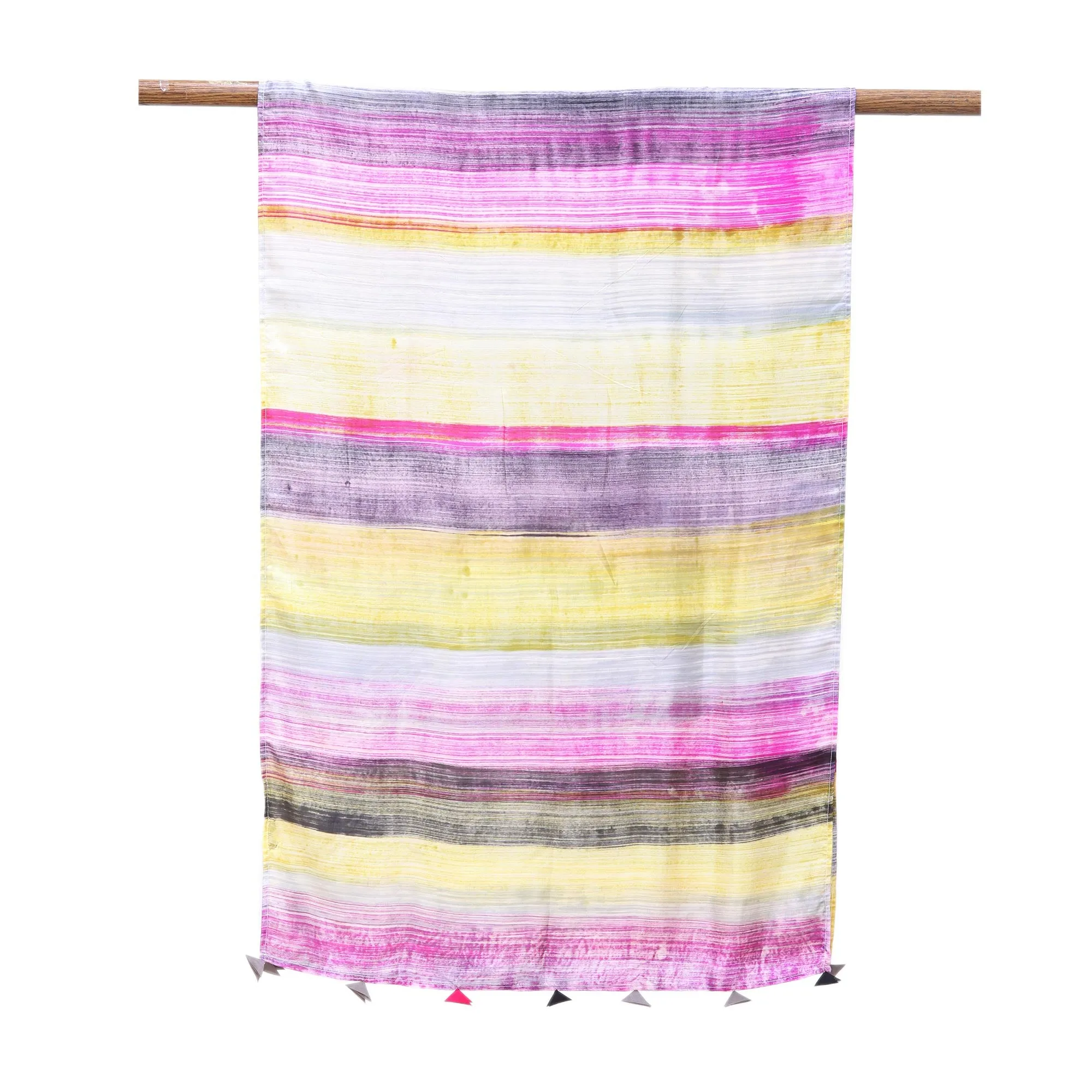 Fuchsia Silk Shawl with Multi-Color Stripes - Hand Printed Silk