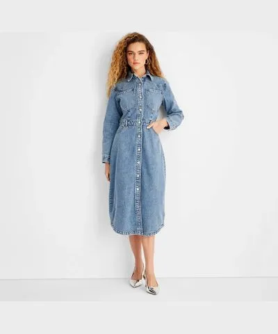 Long Sleeve Denim Midi Dress by Future Collective Women