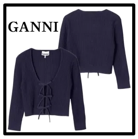 Ganni Casual Unisex Logo Street Style Cardigans