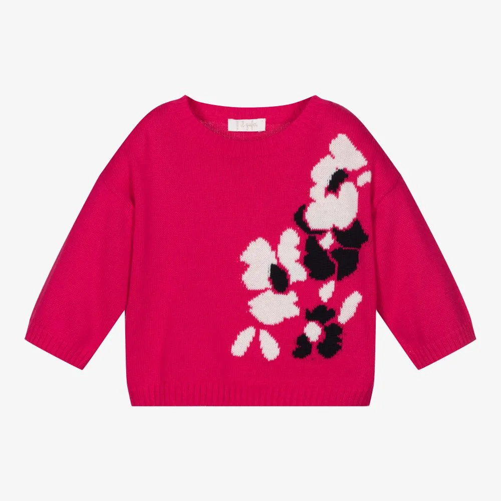 Girls Pink Floral Sweater