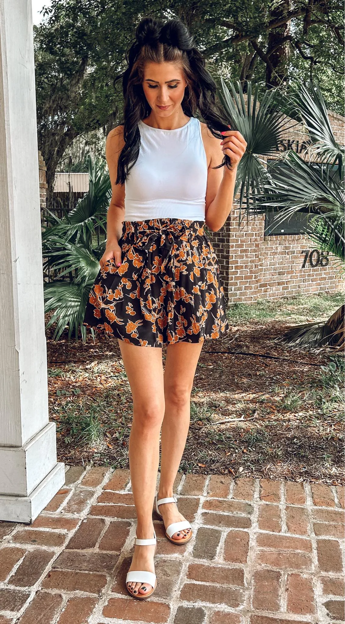 Golden Floral Printed Shorts in Black