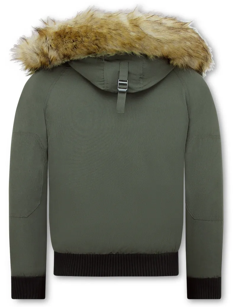 Green Winter Coat with Fake Fur Collar