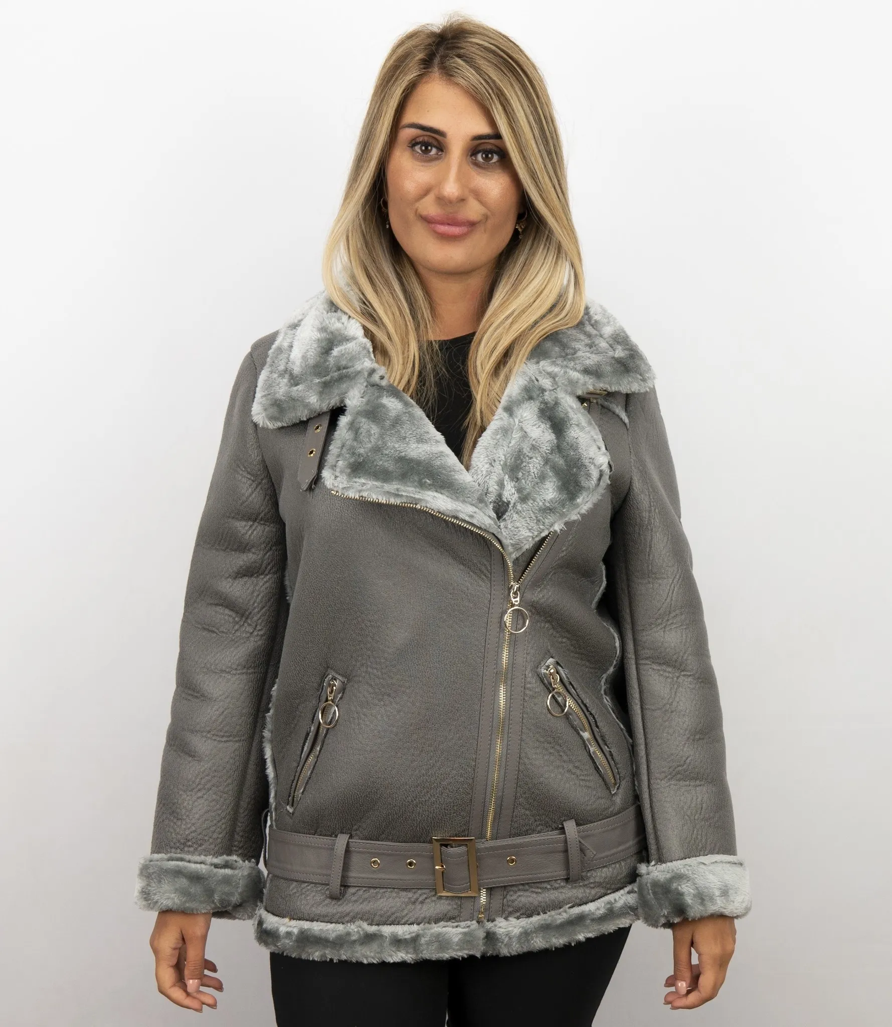 Grey Shearling Lammy Coat Women's