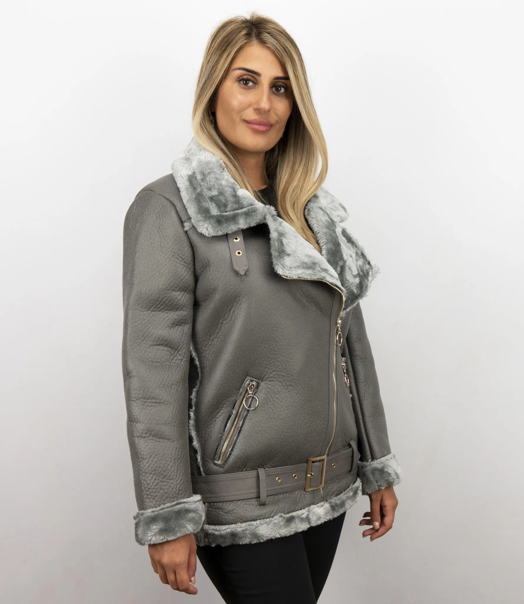 Grey Shearling Lammy Coat Women's