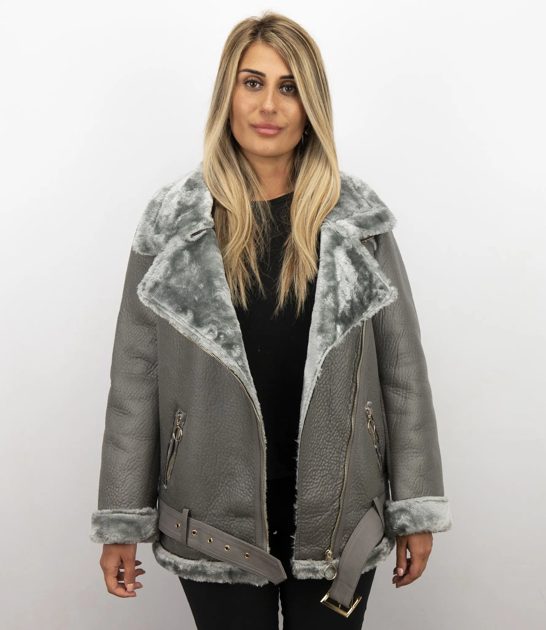 Grey Shearling Lammy Coat Women's