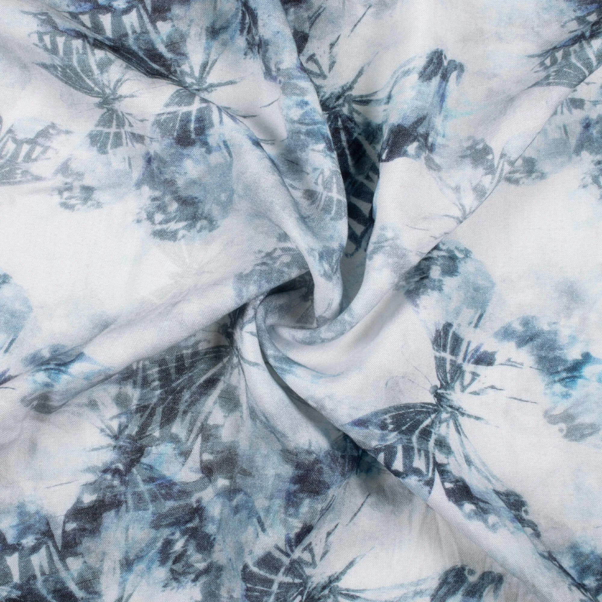 Grey White Butterfly Print Viscose Rayon Fabric 58 Width