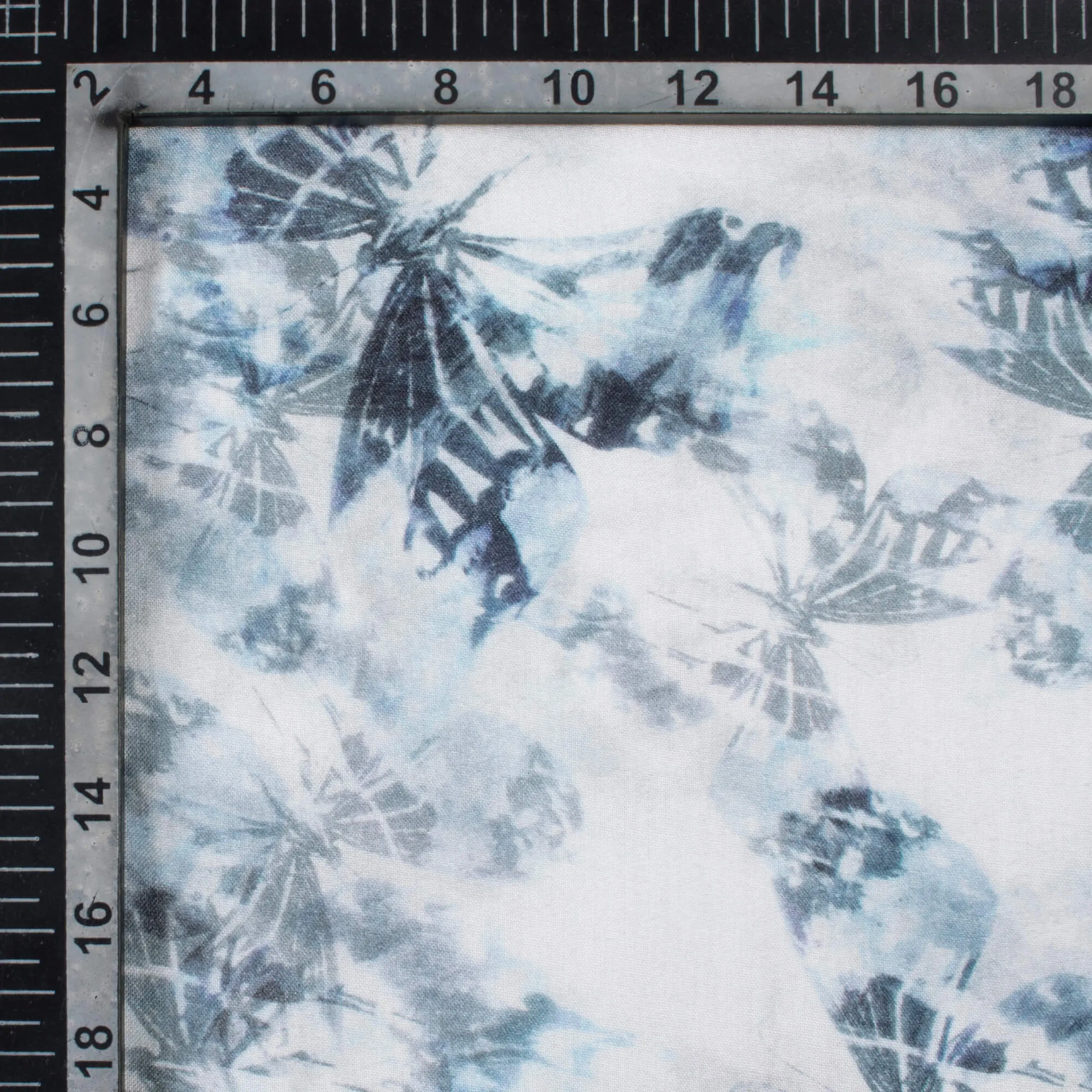 Grey White Butterfly Print Viscose Rayon Fabric 58 Width