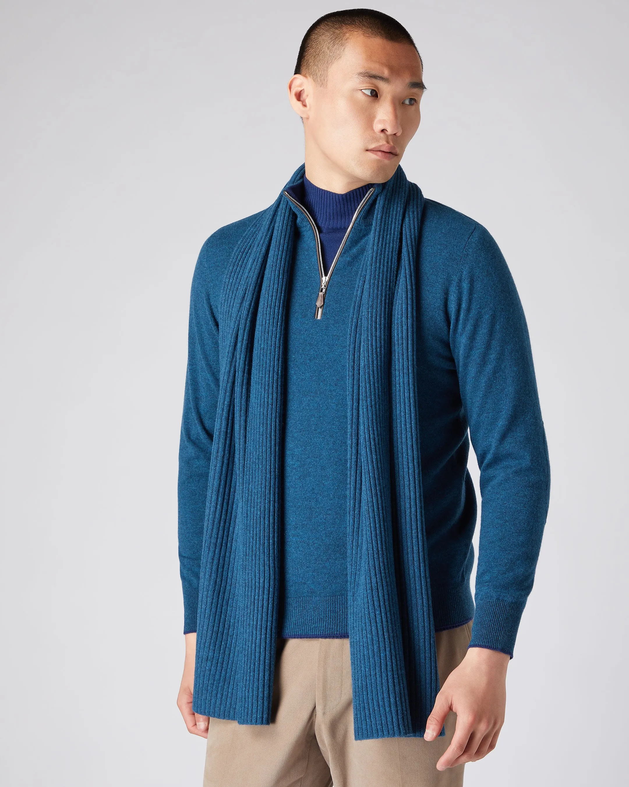 Lagoon Blue Ribbed Cashmere Scarf