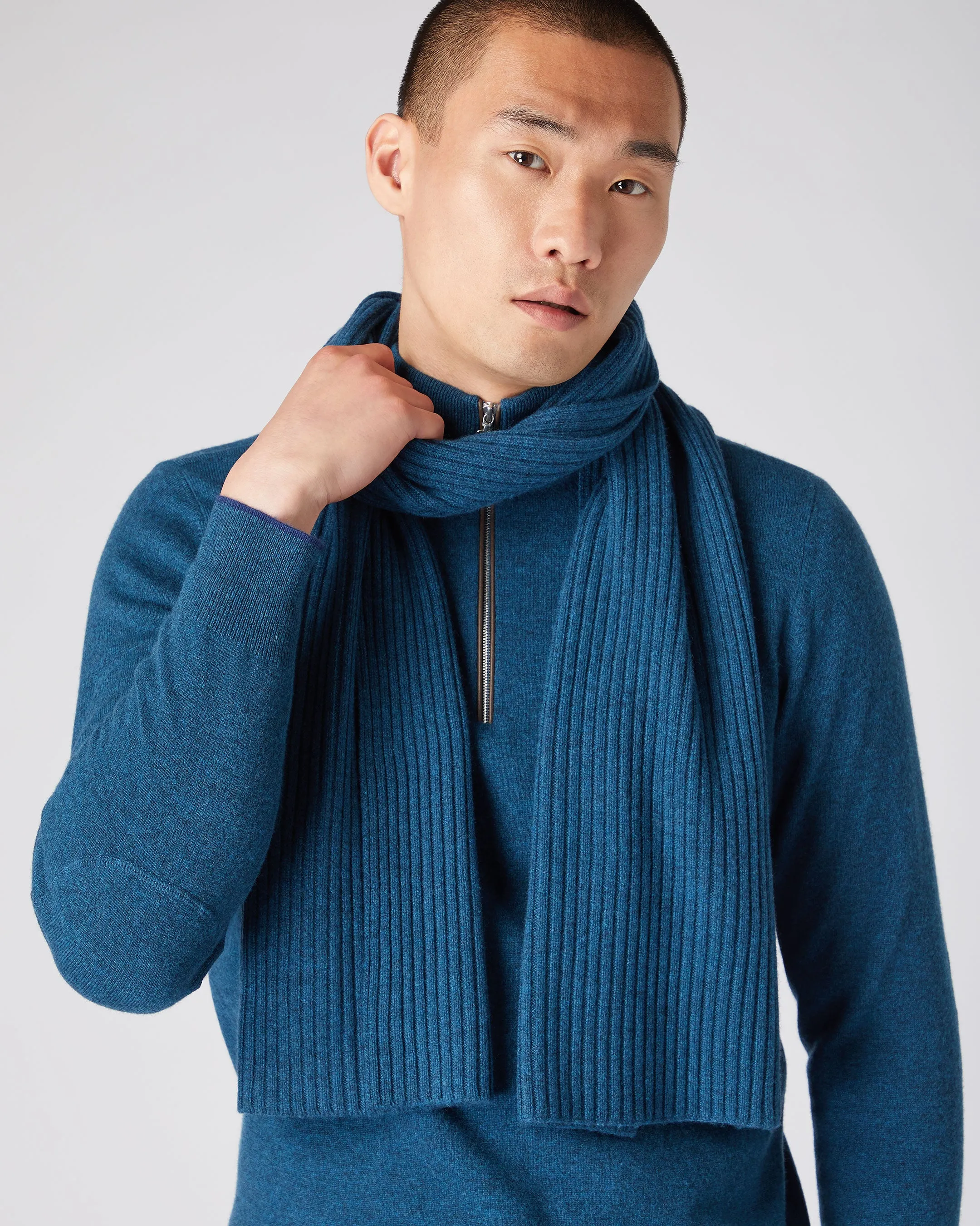 Lagoon Blue Ribbed Cashmere Scarf