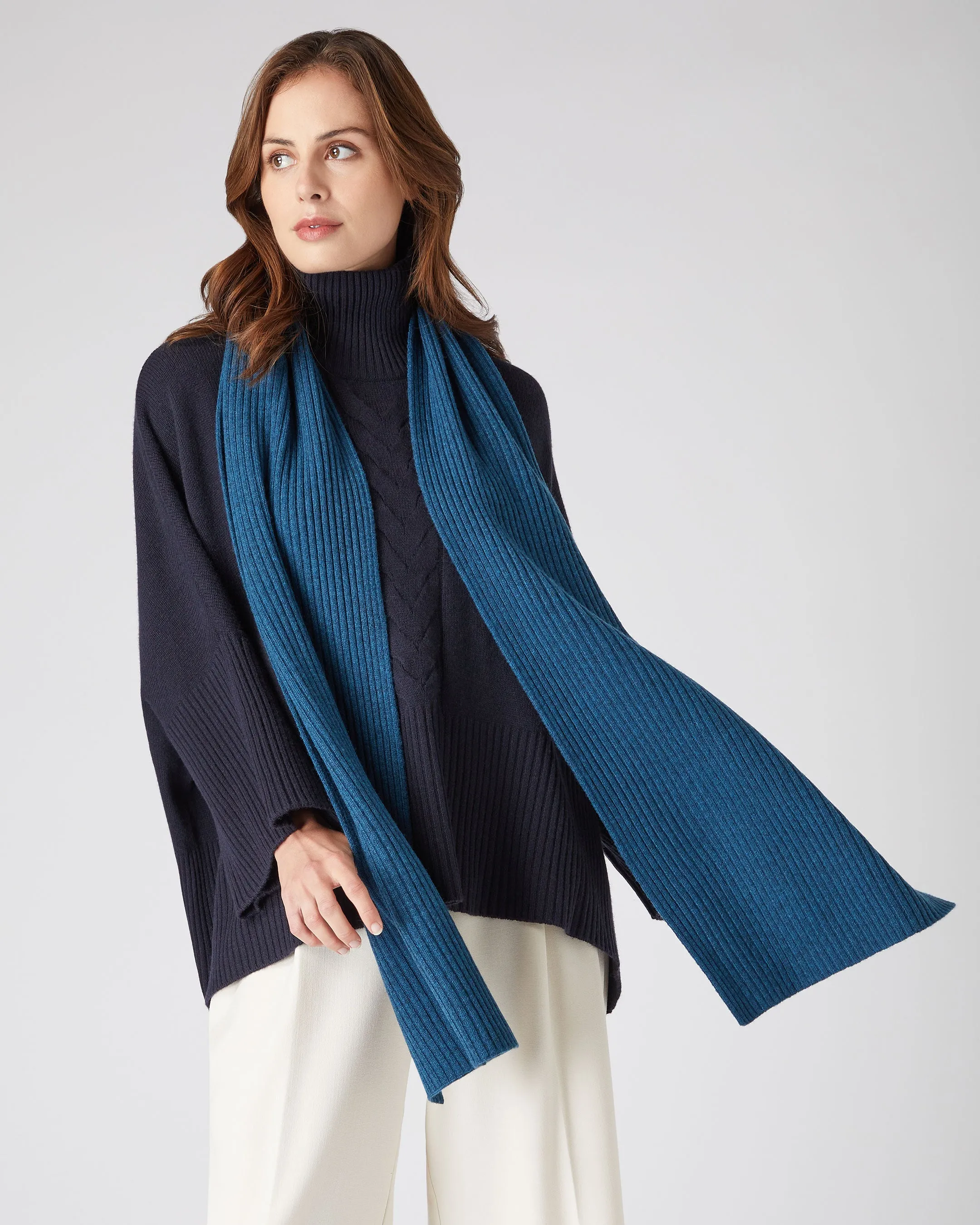 Lagoon Blue Ribbed Cashmere Scarf