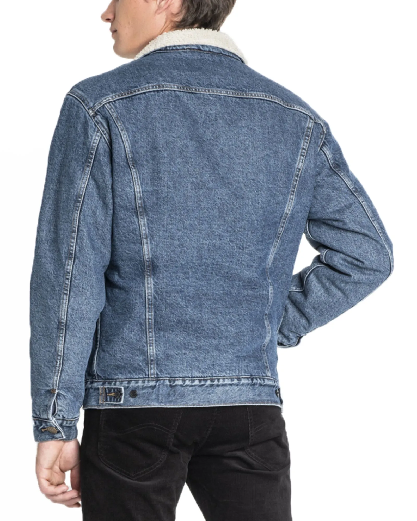 Lee Sherpa Rider Denim Trucker Jacket in Dark Stone