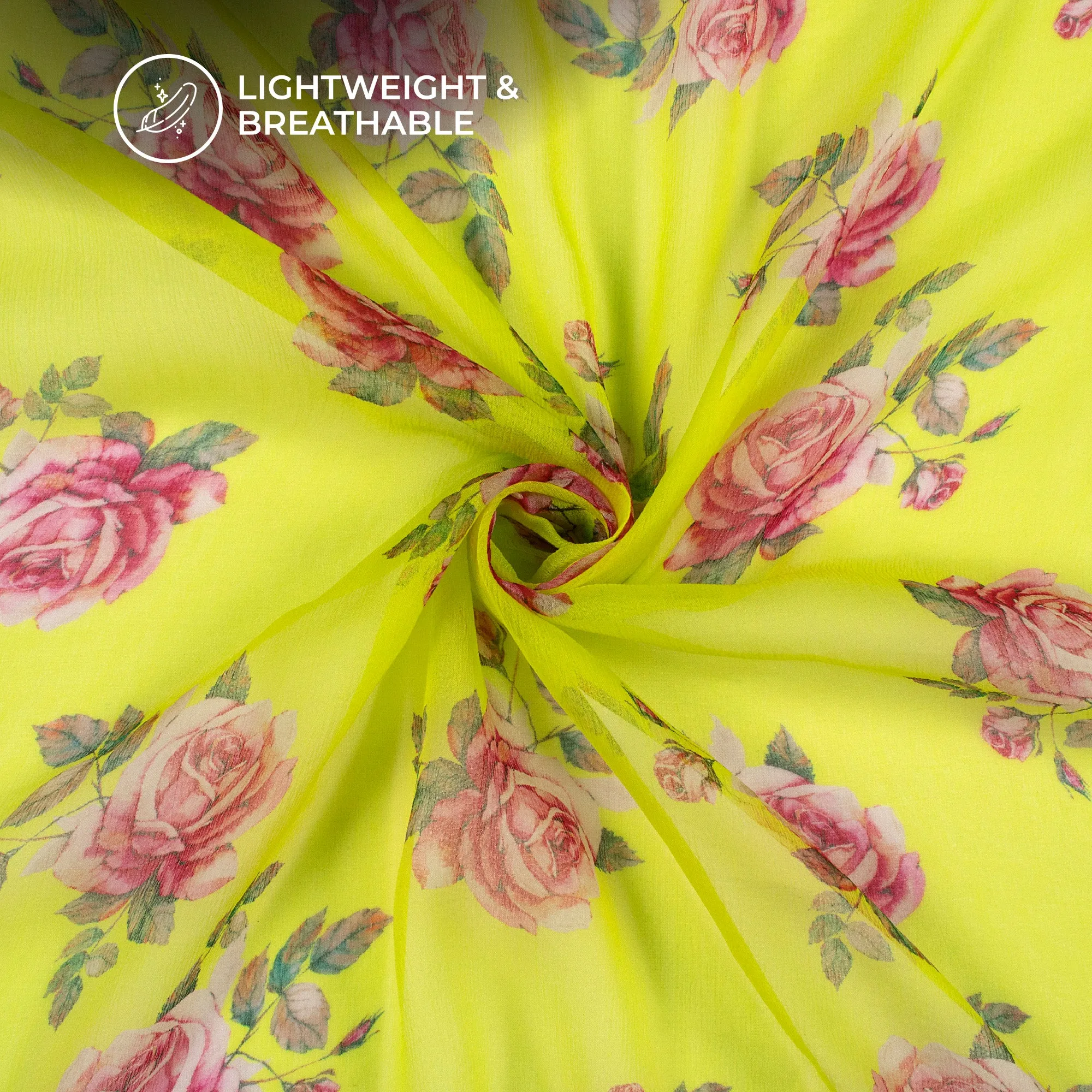 Lemon Yellow Floral Chiffon Fabric Print