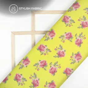 Lemon Yellow Floral Chiffon Fabric Print