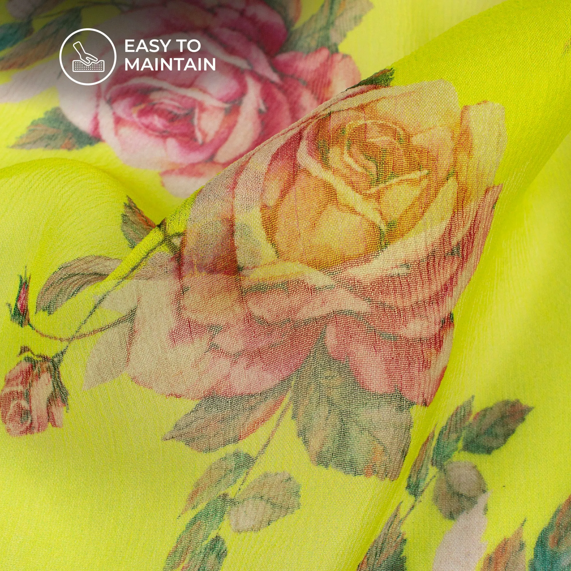 Lemon Yellow Floral Chiffon Fabric Print