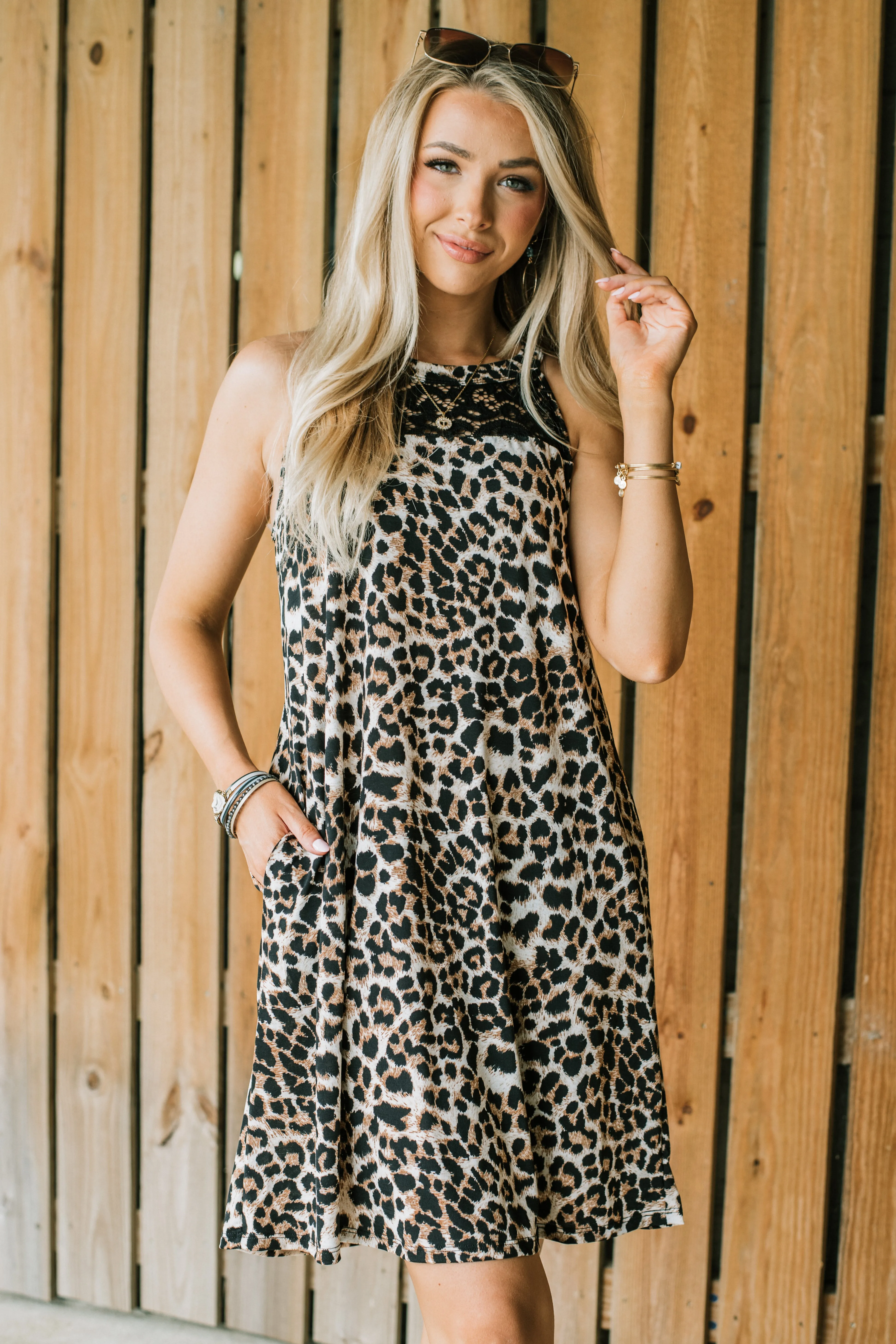 Leopard Print Dress with Lace Detail