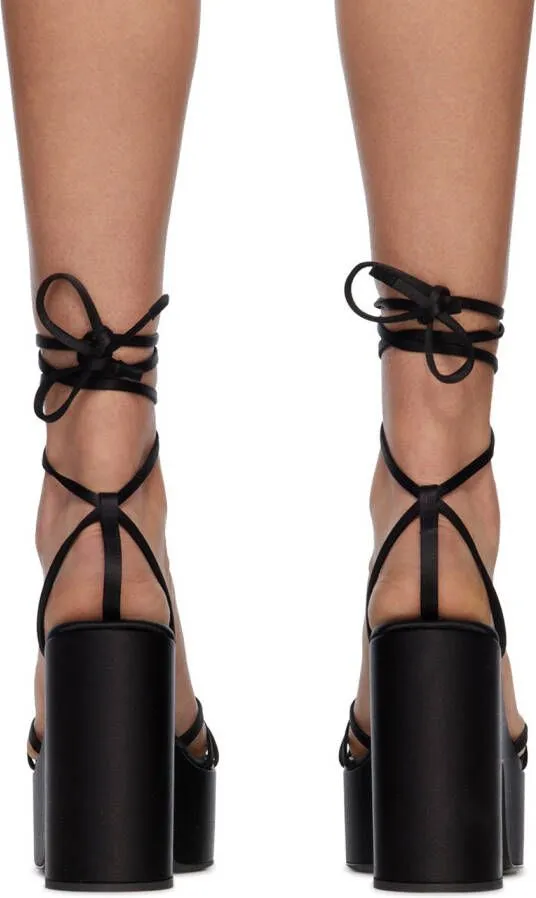 Les Petits Joueurs Black Bianca Heart Platform Sandals