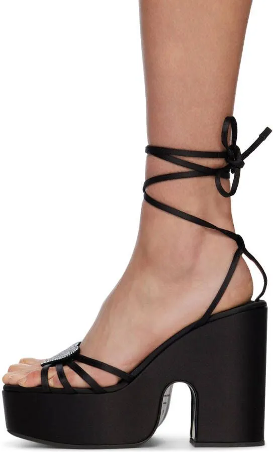 Les Petits Joueurs Black Bianca Heart Platform Sandals