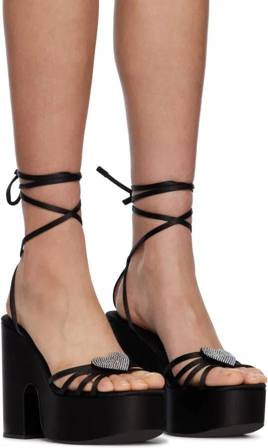 Les Petits Joueurs Black Bianca Heart Platform Sandals