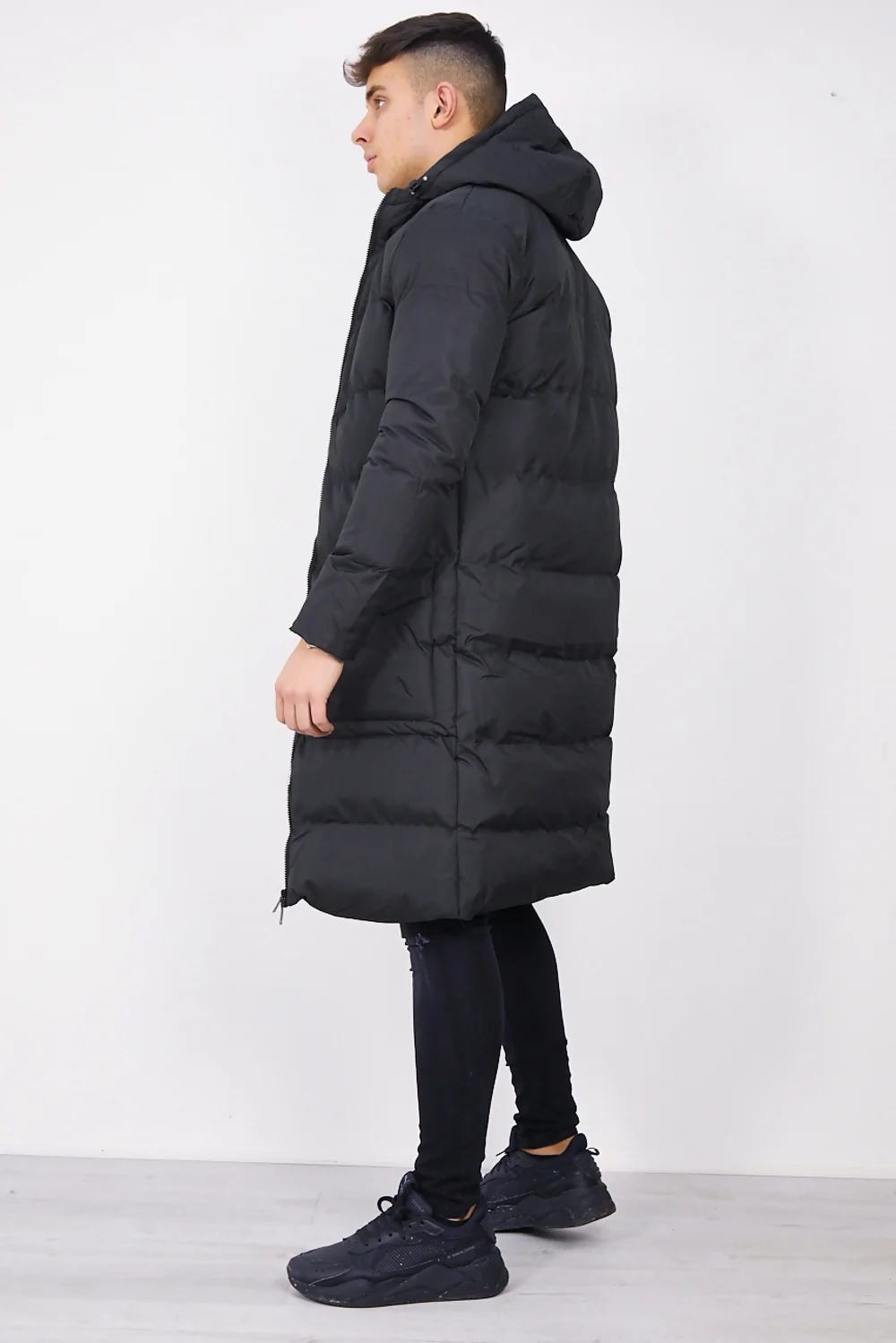 Long Black Hooded Puffer Coat for Men