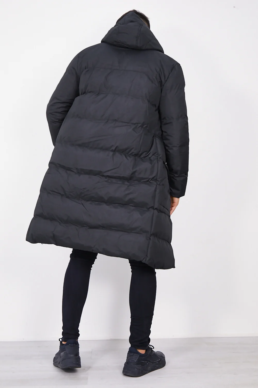 Long Black Hooded Puffer Coat for Men