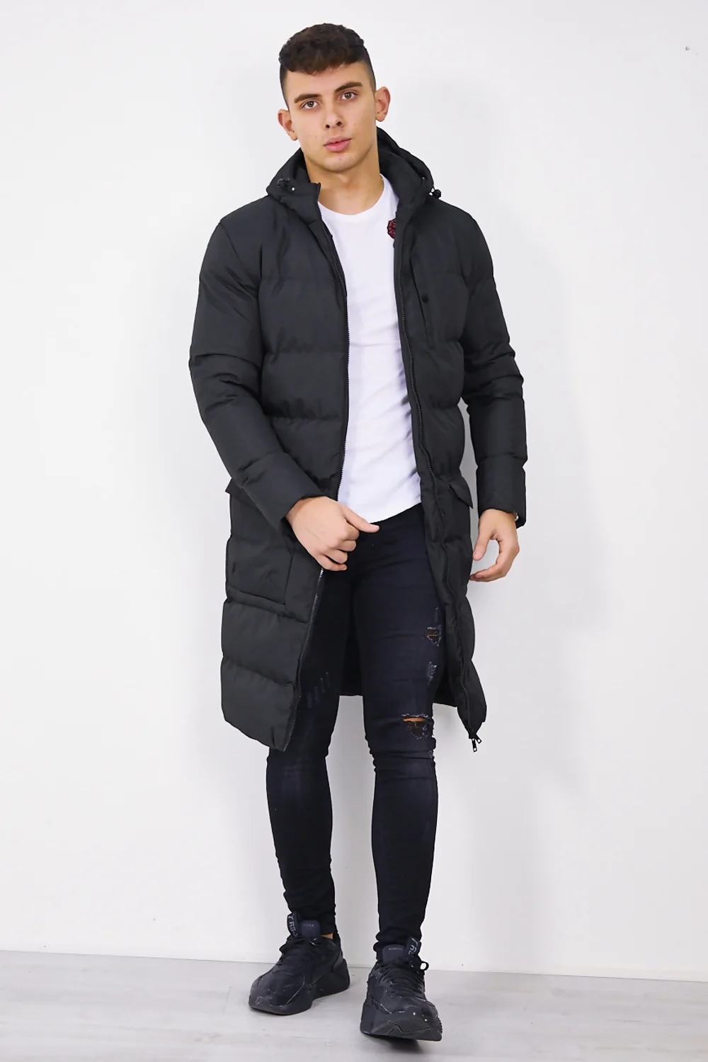 Long Black Hooded Puffer Coat for Men