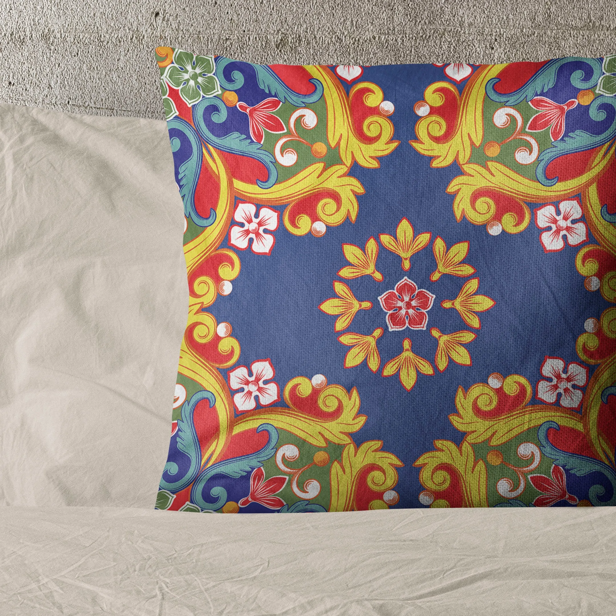 Mandala Sun Face Print Linen Fabric For Bedding, Curtains, Clothing - Ethnic Print Linen By The Yard or Meter