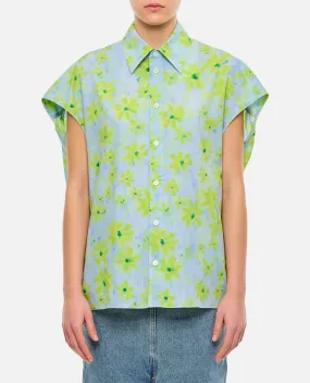 MARNI Light Green Poplin Cocoon Shirt Parade Print