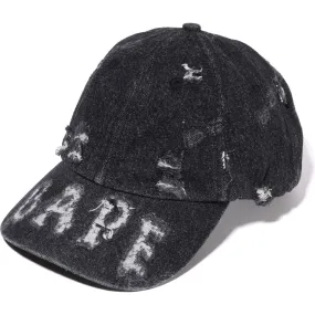 Mens Distressed Denim Logo Cap