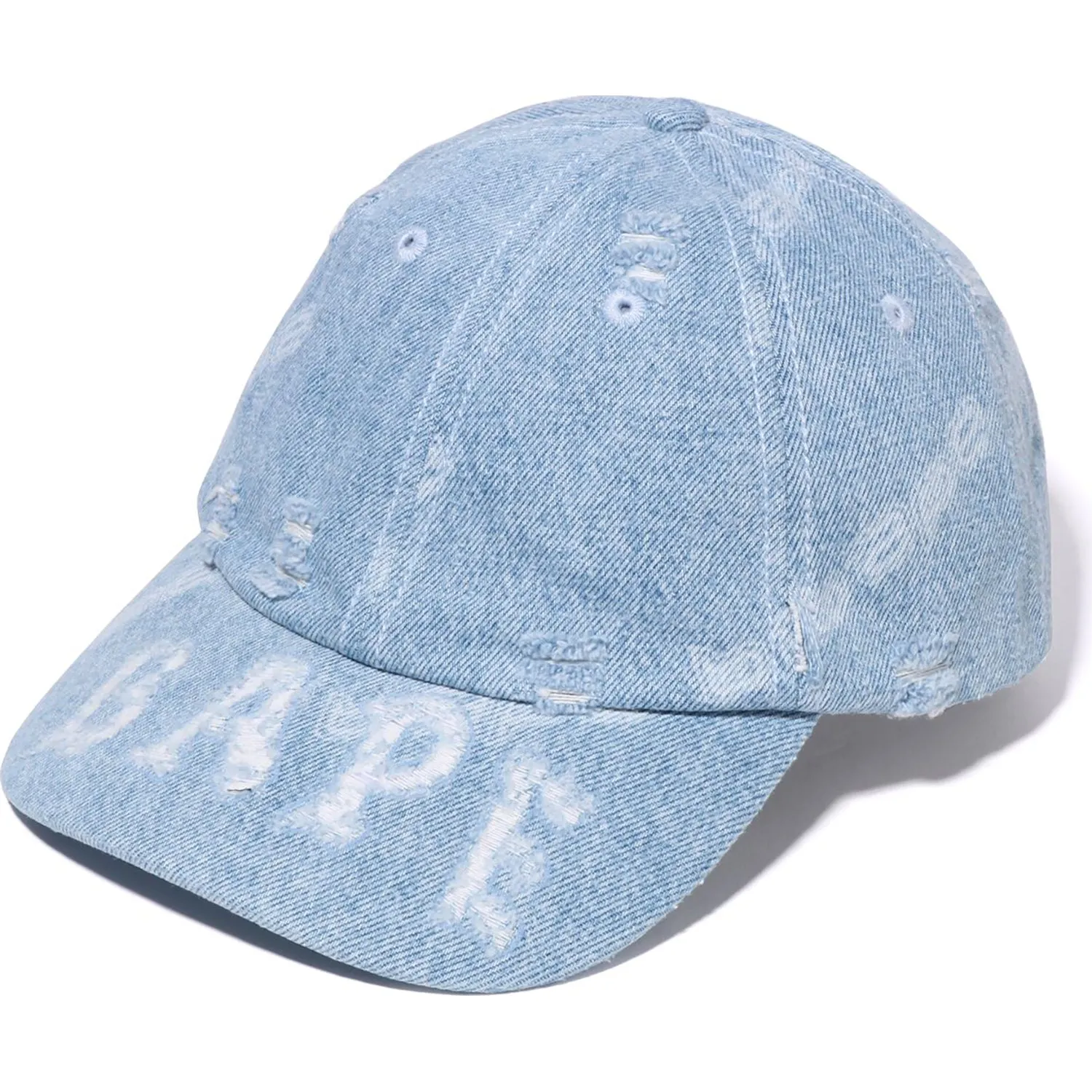 Mens Distressed Denim Logo Cap