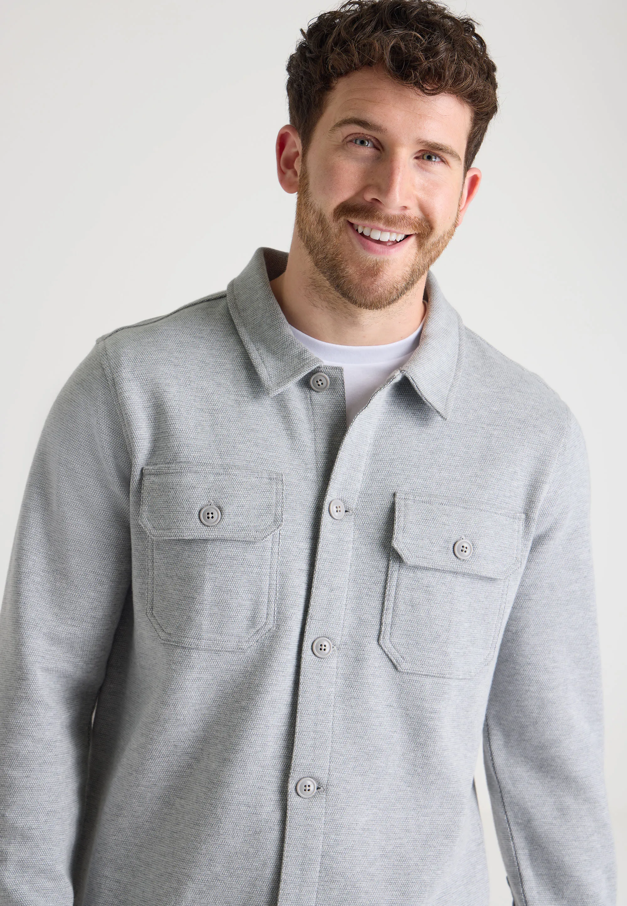 Men's Grey Textured Sweatshirt Jacket