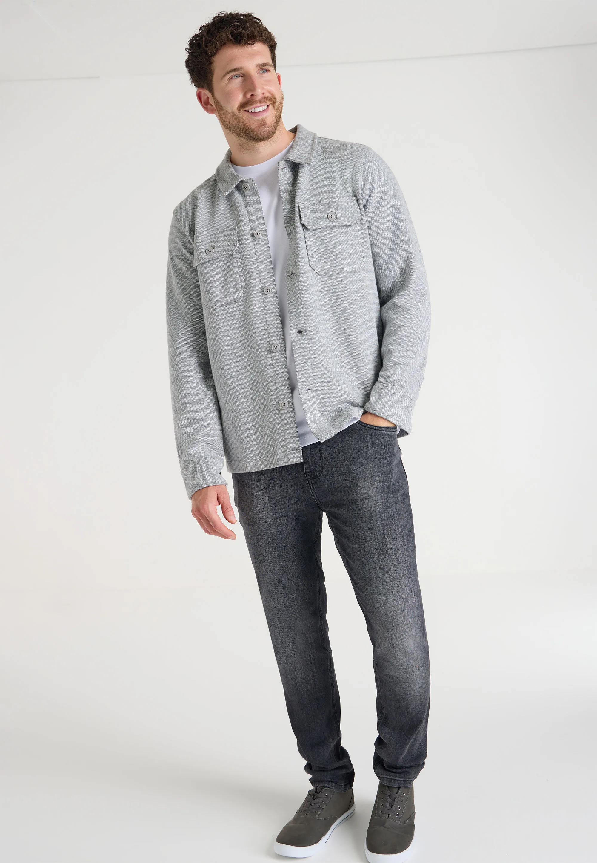 Men's Grey Textured Sweatshirt Jacket