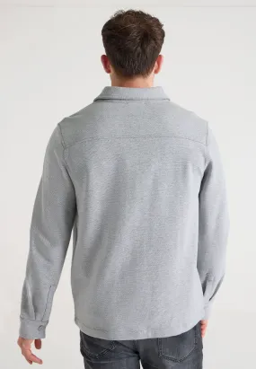 Men's Grey Textured Sweatshirt Jacket