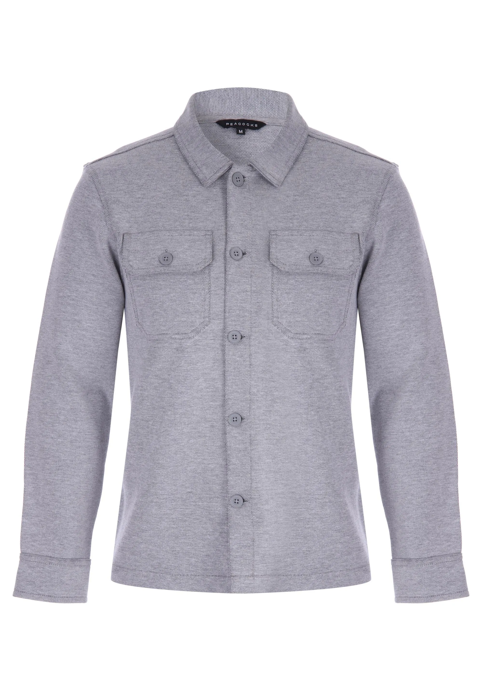 Men's Grey Textured Sweatshirt Jacket