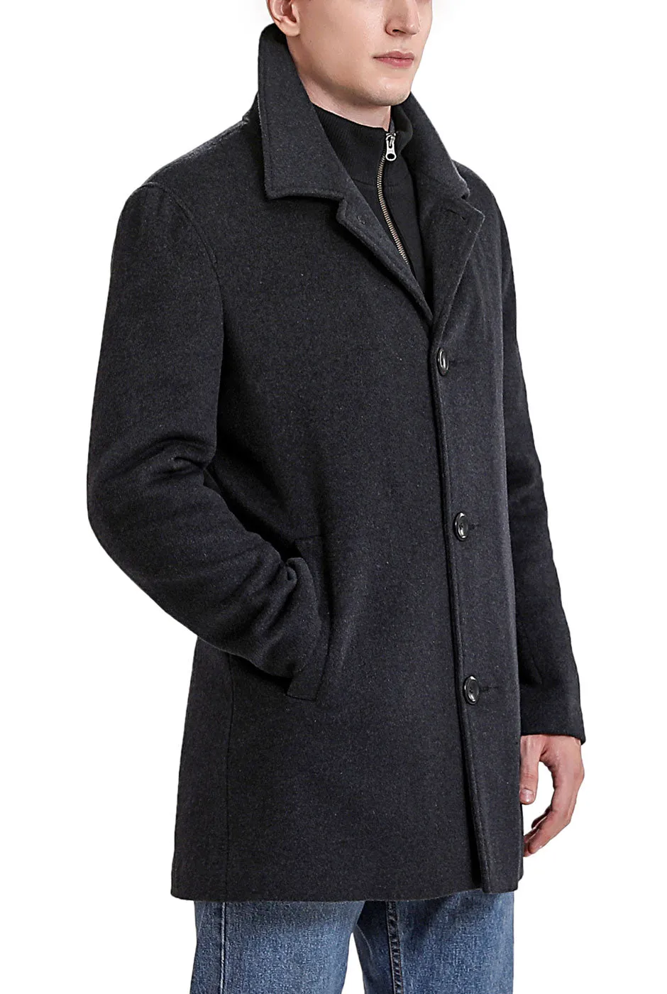 Men's Paul Cashmere Wool Blend Car Coat with Removable Bib