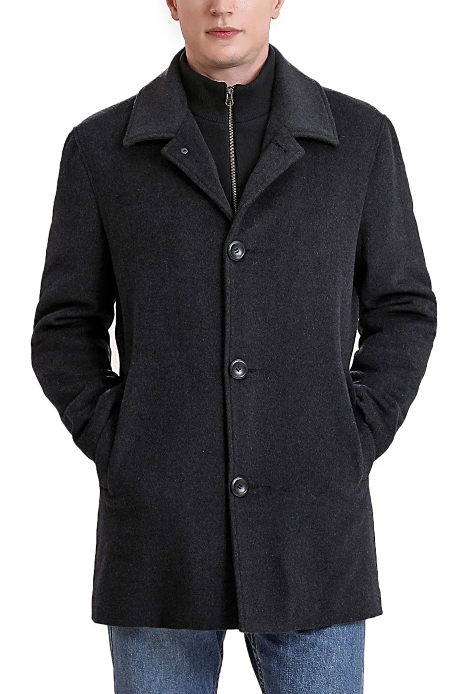 Men's Paul Cashmere Wool Blend Car Coat with Removable Bib