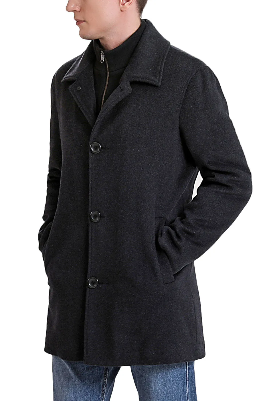 Men's Paul Cashmere Wool Blend Car Coat with Removable Bib