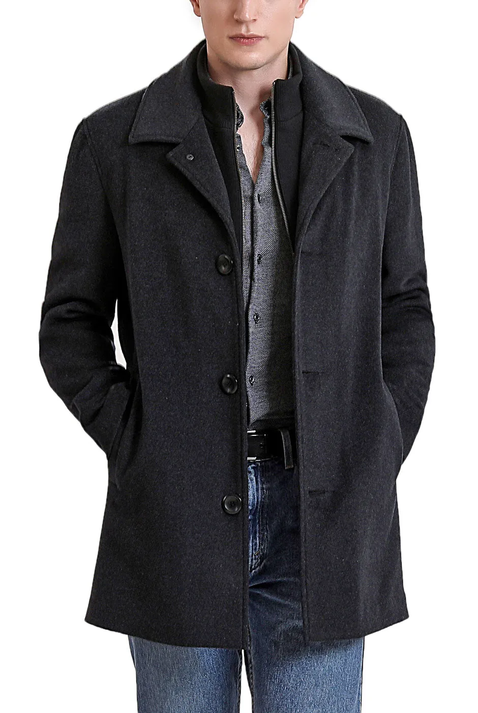 Men's Paul Cashmere Wool Blend Car Coat with Removable Bib