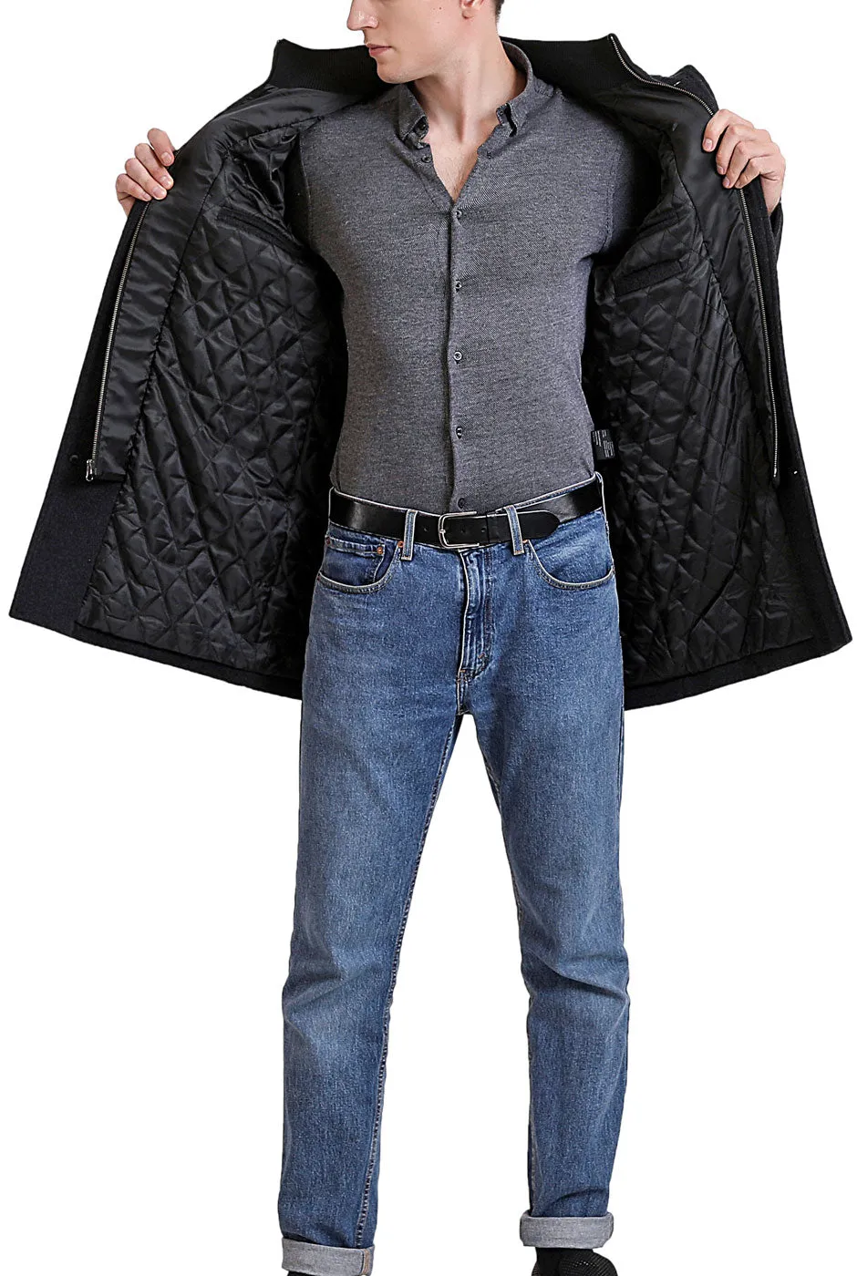 Men's Paul Cashmere Wool Blend Car Coat with Removable Bib